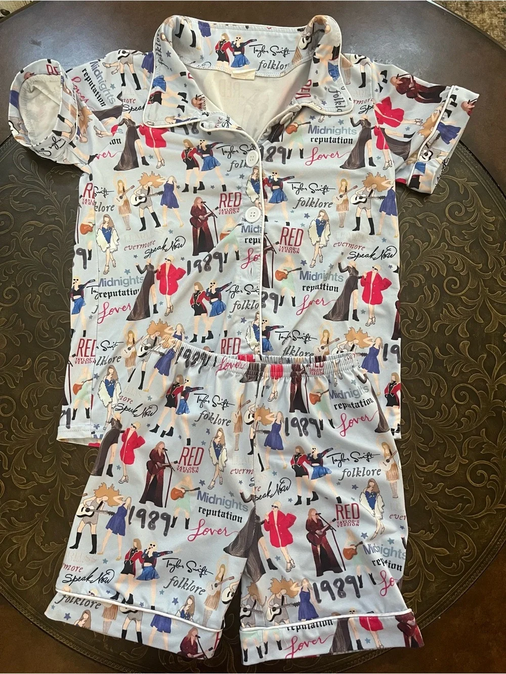Taylor Swift Themed Kids Pajama Set - White with Multi-Color Print